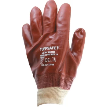 Image of Red PVC Knitted Wrist Gloves - Size 9 - Tuffsafe