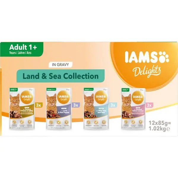 Image of Iams Delights Adult Land and Sea Cat Food 12 x 85g