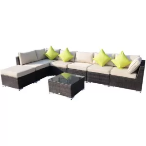 Image of Outsunny Rattan Garden Sofa Set, 8 Pcs-Brown