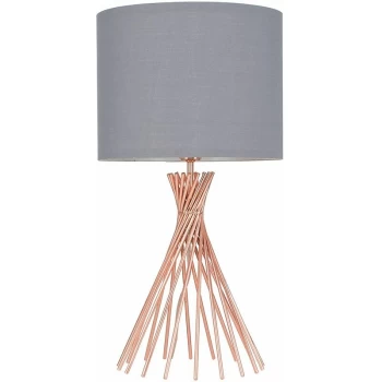 Image of 40cm Copper Metal Twist Table Lamp With Small Drum Shade - Grey