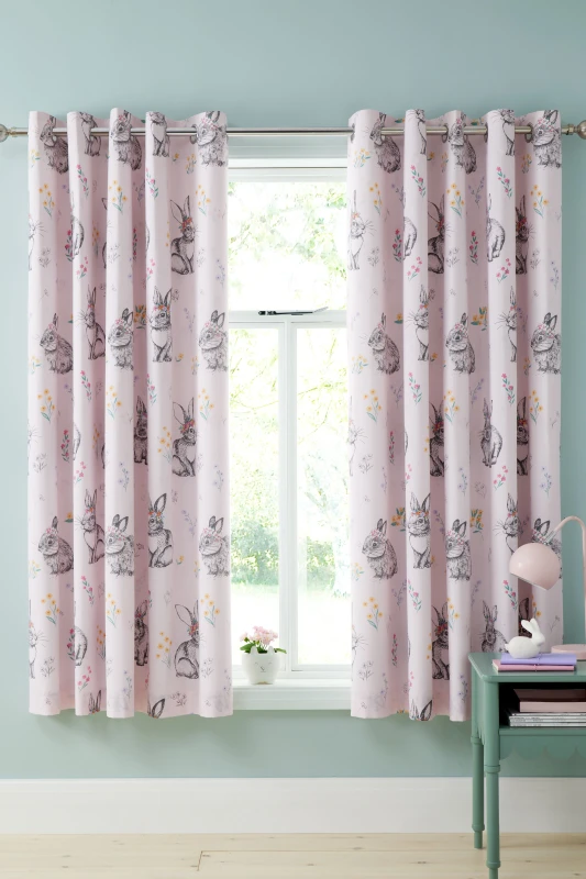 Image of Catherine Lansfield Bunny Tails Ditsy Flowers Eyelet Curtains Pink