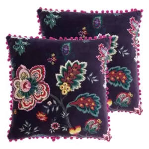 Image of Paoletti Palampur Twin Pack Polyester Filled Cushions Damson