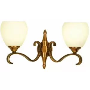 Image of Loops - Luxury Traditional Twin Arm Wall Light Antique Brass Opal Glass Shade Dimmable
