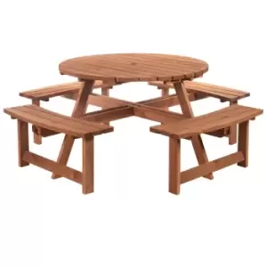 Image of Outsunny 8 Seat Garden Outdoor Wooden Round Picnic Table Bench With Parasol Hold - Red