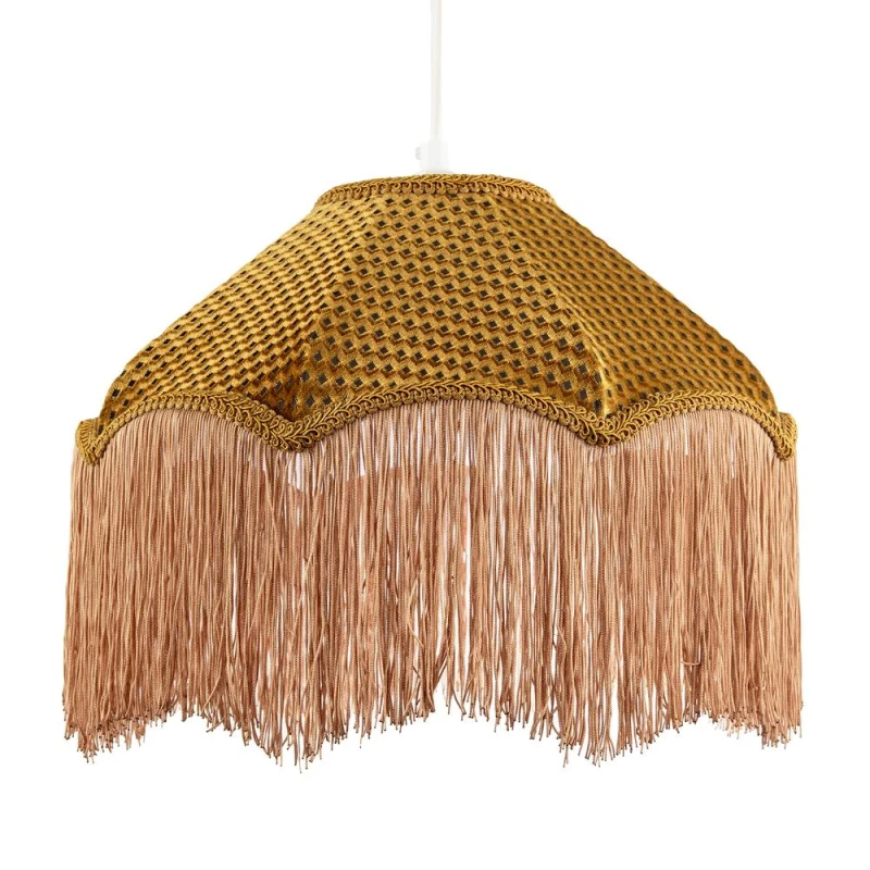 Image of Happy Homewares Golden Ochre Victorian Scallop Pendant Light Shade with Long Tassels in Gold Gold Unisex