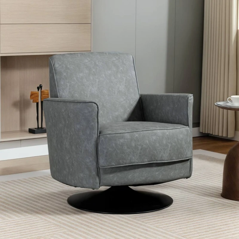 Image of HOMCOM Upholstered PU Leather Armchair for Living Room, Grey Grey Unisex Armchair