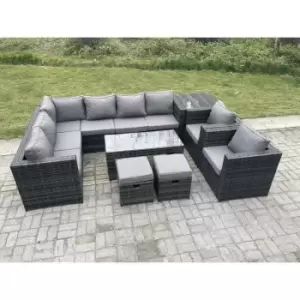 Image of Fimous 8 Seater Outdoor Dark Grey Rattan Lounge Complete Sofa Set with Coffee Table and 2 Big Footstools