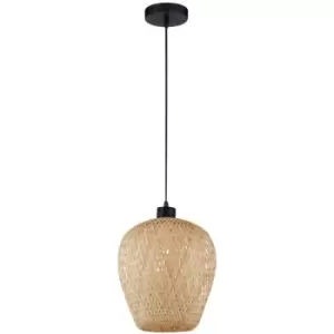 Image of Anchorage 23cm Dome Pendant Ceiling Light Bamboo Black LED E27 - Merano