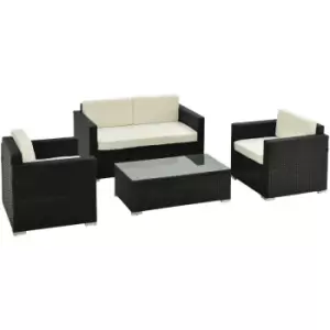 Image of Outsunny - 4PC Rattan Sofa Set Outdoor Coffee Table Chair Wicker Garden Black
