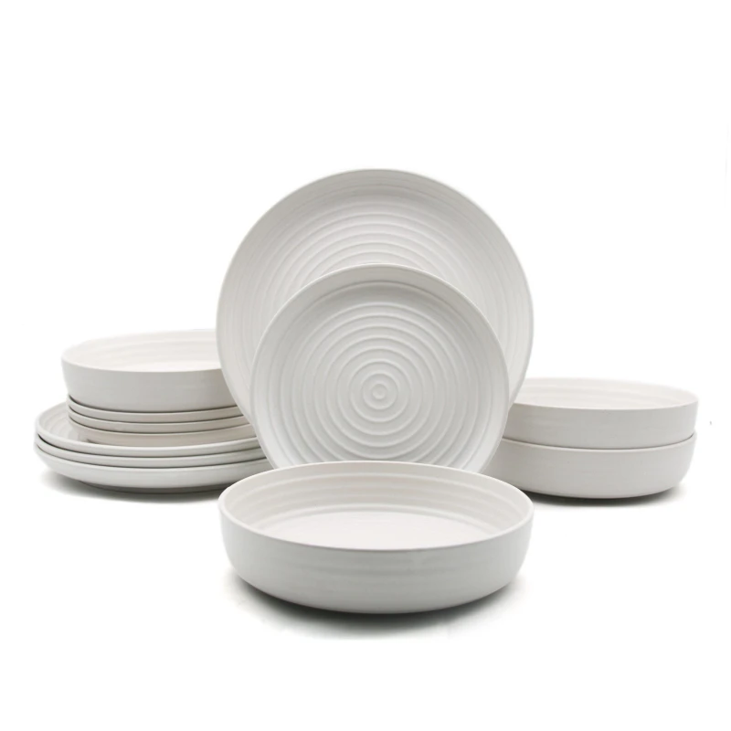 Image of Waterside 12PC Cream Ribbed Dinner Set White unisex ONE SIZE
