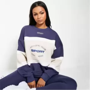 Image of I Saw It First Athletic Sport Spliced Crew Neck Sweater - Blue