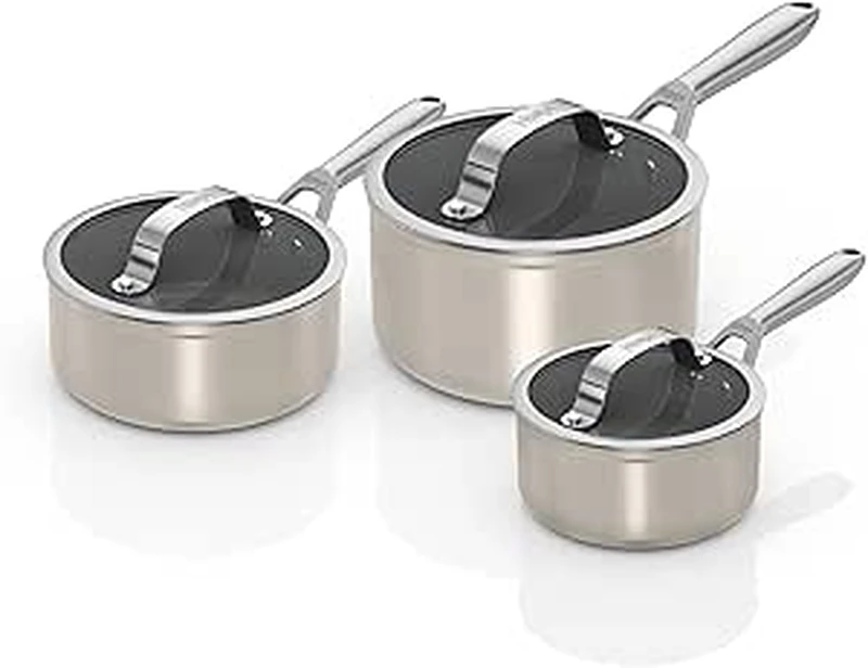 Image of Ninja UK Ninja Ceramic Pro 3 Piece Saucepan Set - Stone CW33000UKST