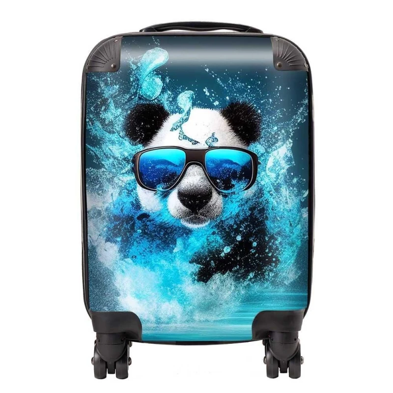 Image of Warren Reed - Designer Panda With Glasses Splashart Water Suitcase in Blue Size: Medium Blue Unisex Medium