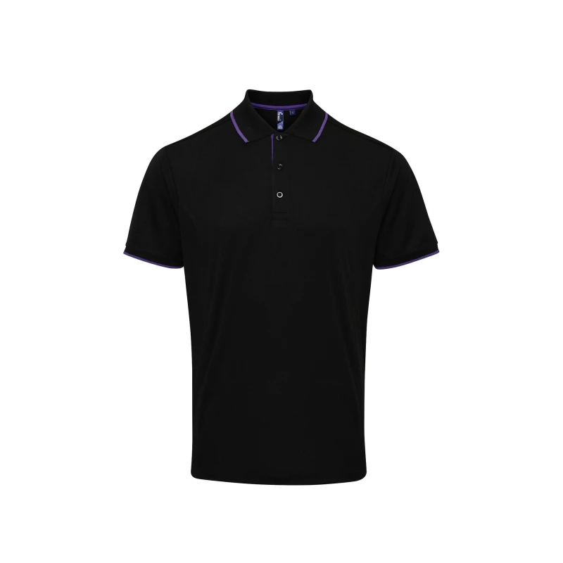 Image of Premier Premier Men Contrast Coolchecker Polo Shirt in Black Size: Small Black S Male 5057819002966