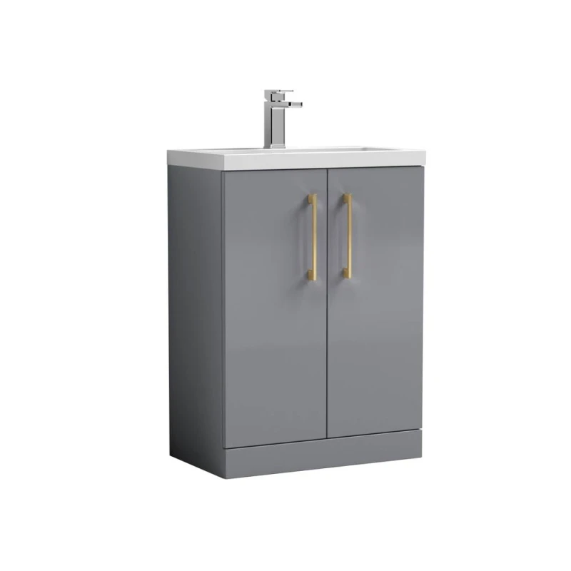 Image of Balterley Bathroom Vanity Basin Unit, Brushed Brass Handles, 600mm, Satin Grey Grey Unisex
