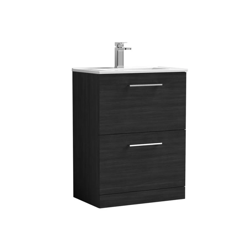 Image of Balterley Bathroom 2 Soft Close Drawer, Floor Vanity Unit Basin, Black, 600mm in Black Unisex