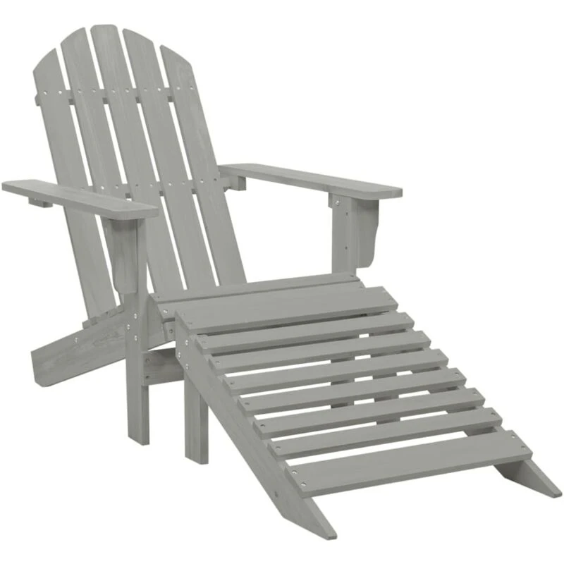 Image of vidaXL Garden Chair with Ottoman Wood Grey Outdoor Lounge Armchair Seating