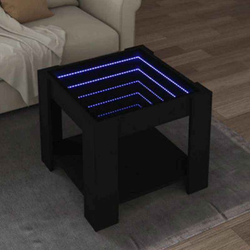 Image of Vidaxl Coffee Table With LED Black 53X53X45cm Engineered Wood, Black 847540