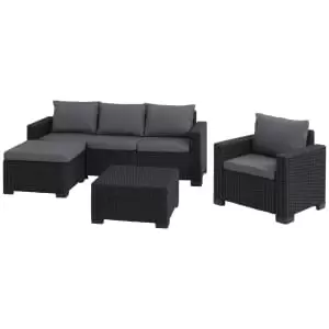 Image of Keter California 3 Seater Outdoor Garden Furniture Chaise Longue - Graphite with Grey Cushions