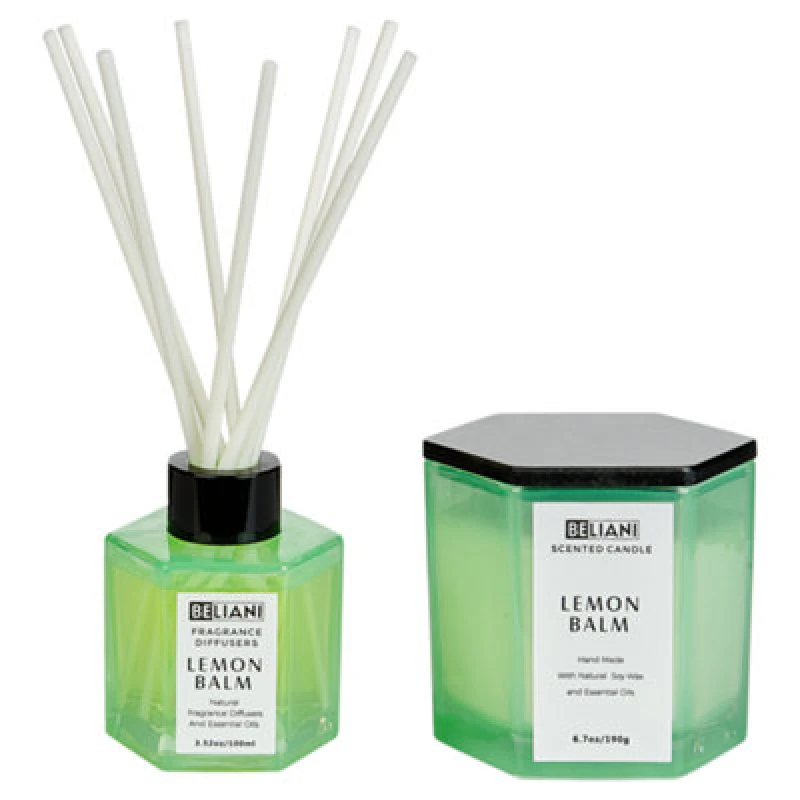 Image of BELIANI Scented Candle with Fragrance Reed Diffuser CLASSY TINT Soy Wax Fresh Notes 408905