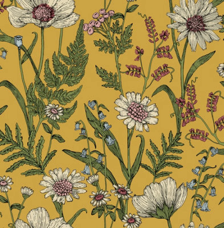 Image of FINE DECOR Fine Decor - Wild Meadow Yellow Wallpaper Floral Flowers Leaves Paste The Wall WL-FD43336
