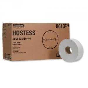 Image of Hostess Midi Jumbo 400 Toilet Tissue Roll 1000 Sheets 1 Ply 400x90mm