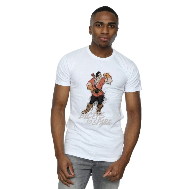 Image of Disney Men Beauty And The Beast Gaston Biceps To Spare T-Shirt in White Size: Small White S Male 5057864457278