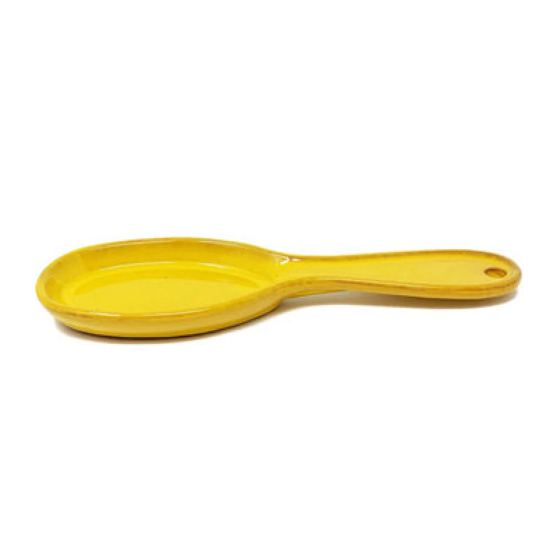 Image of Verano Spanish Ceramics Selena Glazed Hand Dipped Kitchen Dining Utensil Spoon Rest Yellow (L) 27Cm