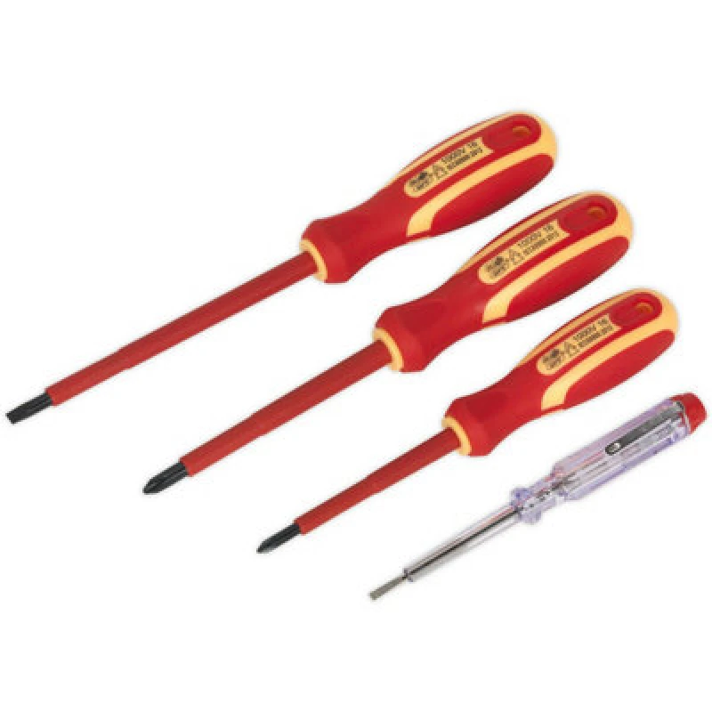 Image of Loops 4 PACK VDE Screwdriver & Mains Tester Set - 1000V Shock Proof Insulated Shafts Multi