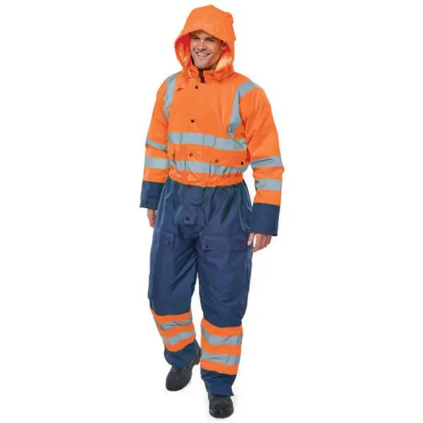 Image of Beeswift Beeswift Two Tone Hi Visibility Thermal Waterproof Coverall Orange/Navy Blue XL BD900ORNXL
