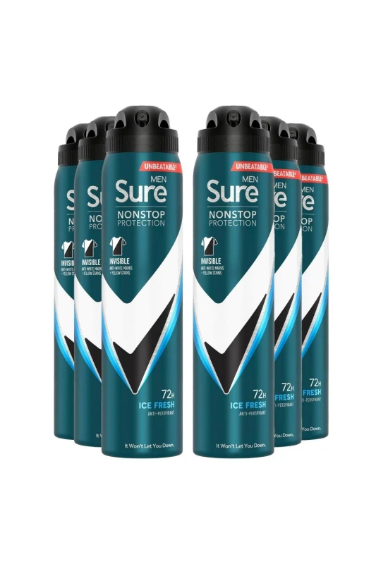 Image of Sure Men 'Antiperspirant' 72H Protection Invisible Ice Advance Deo, 6x250ml White male