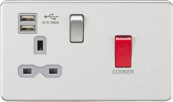 Image of KnightsBridge 45A DP Switch & 13A Switched Socket with Dual USB Charger 2.4A - Brushed Chrome with grey insert