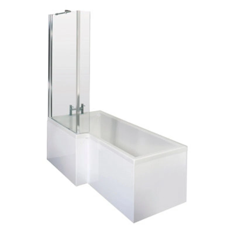 Image of Balterley L Shape Left Hand Shower Bath Screen Fixed Return Front Panel 1500mm White