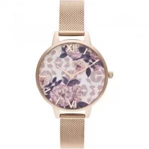 Image of Ladies Olivia Burton Wildflower Pale Rose Gold Mesh Watch