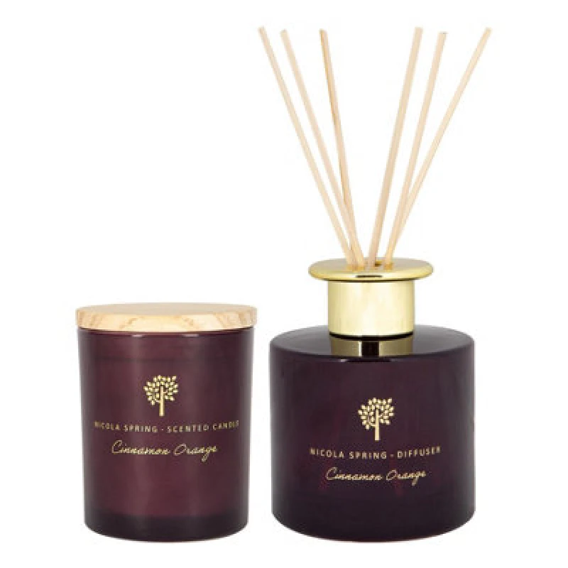 Image of Nicola Spring Scented Candle & Reed Diffuser Set - 130G - Cinnamon & Orange