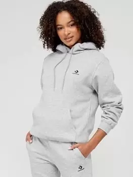 Image of Converse Left Star Chevron Fleece Overhead Hoodie - Grey, Vintage Grey Heather, Size Xxs, Women