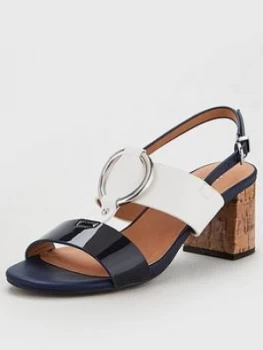 Image of Wallis Circle Trim Block Heel Sandals - Navy/White, Size 3, Women