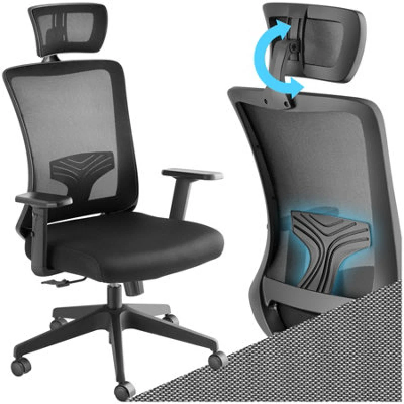 Image of Tectake Office Chair Phoebe - Ergonomic Shape, Lumbar Support, Adjustable Headrest - Black