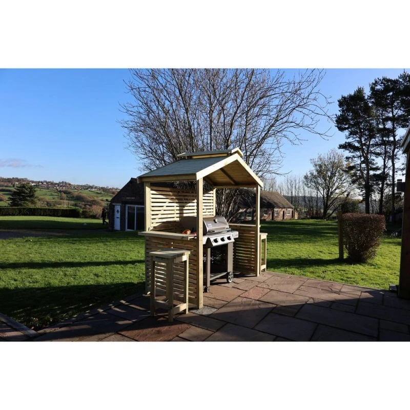 Image of Churnet Valley Garden Furniture Ltd Grill & Chill BBQ Hut - L111.5 x W224 x H233cm Partially Assembled in Light Tan Light Tan Unisex
