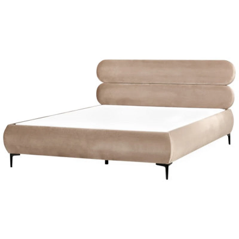 Image of Beliani Bed Velvet Lessay 180 X 200 Cm (Eu Super King) Taupe