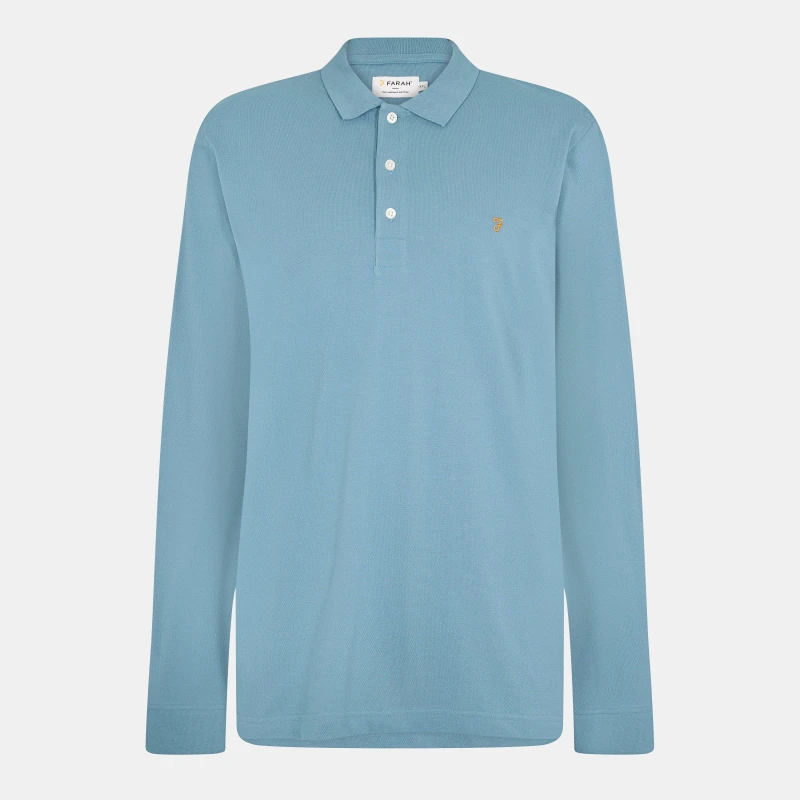 Image of Farah Mens Long-Sleeve Polo Shirt Para Blue male Small