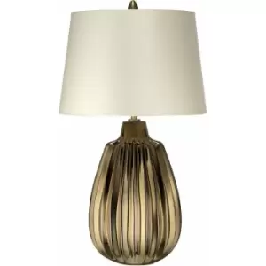 Image of Table Lamp Pearl Textured Satin Shade & Bronze Ceramic LED E27 60W d01990