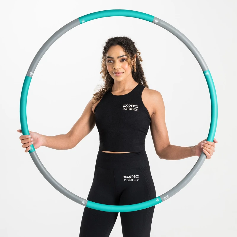 Image of Core Balance Weighted Hula Hoop Adjustable Padded Fitness Exercise 1kg 98cm Smooth Teal
