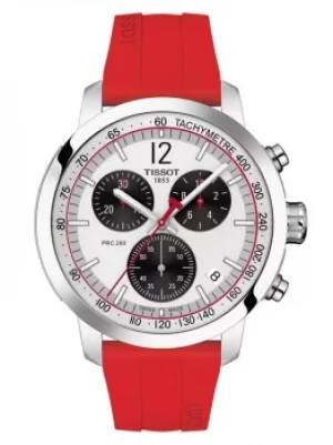 Image of Tissot Mens PRC 200 Chronograph Red Rubber Strap Watch...