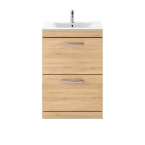 Image of Nuie Athena 600 Floor Standing 2-drawer Vanity & Minimalist Basin - Natural Oak