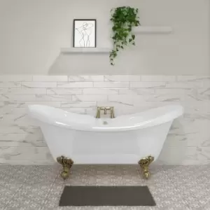Image of Freestanding Double Ended Roll Top Bath with Brushed Brass Feet 1750 x 740mm - Park Royal