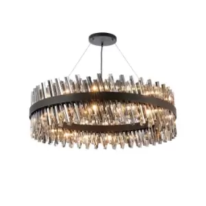 Image of Lysander 32 Light G9, Ceiling Pendant Round, Satin Black, Smoke Item Weight: 29.51kg