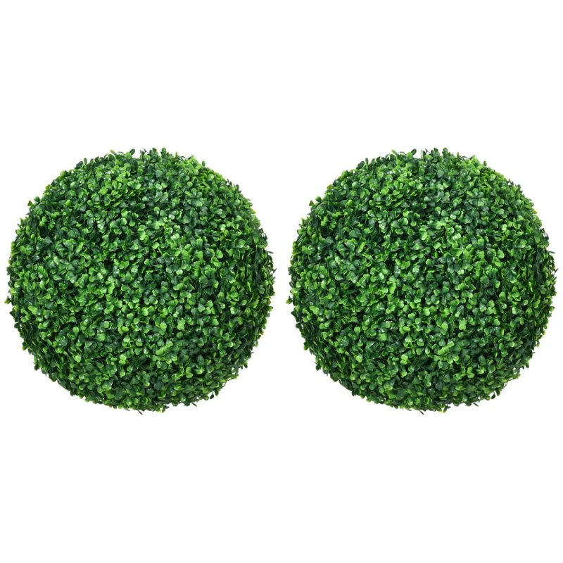 Image of HOMCOM Set Of 2 Artificial Topiary Balls Indoor Outdoor Faux Boxwood Balls, Green 830-790V00GN