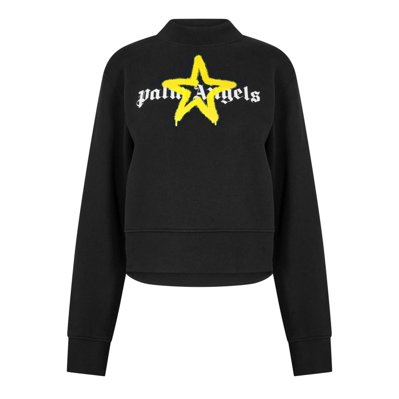 Image of Palm Angels Womens Star Crew T-Shirt Black Yellow female 6 (2XS)
