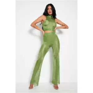 Image of I Saw It First Green Metallic Knitted Trousers Co-Ord - Green